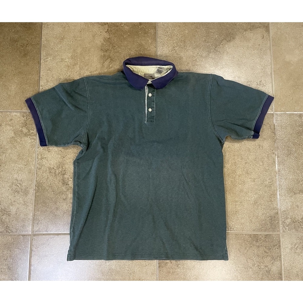 Vtg LL Bean Knit Polo Shirt Faded Green Men's Sz L - TALL Short Sleeve